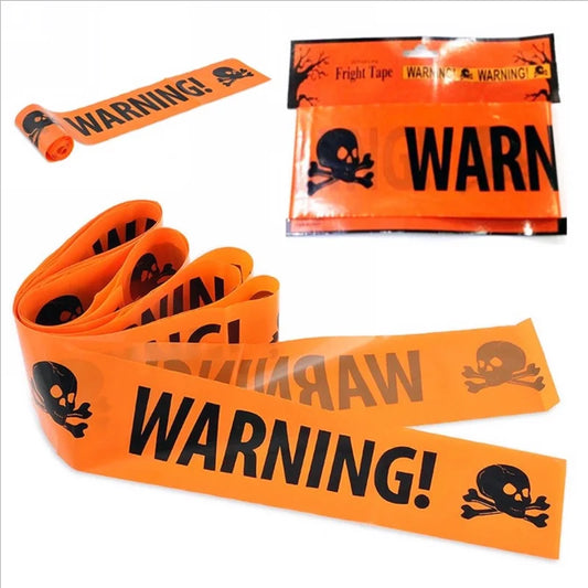 Halloween Warning Tape – Skull & Ghost Themed Window Prop Signs for Spooky Decor!