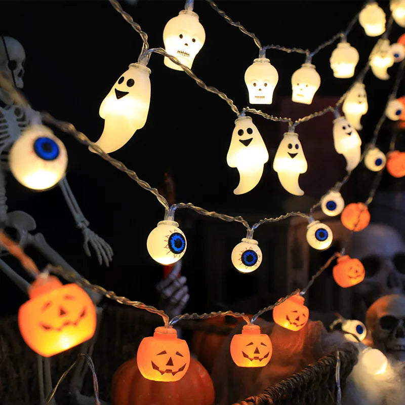 Spooktacular LED Pumpkin & Skull String Lights – Perfect for Halloween Decor!