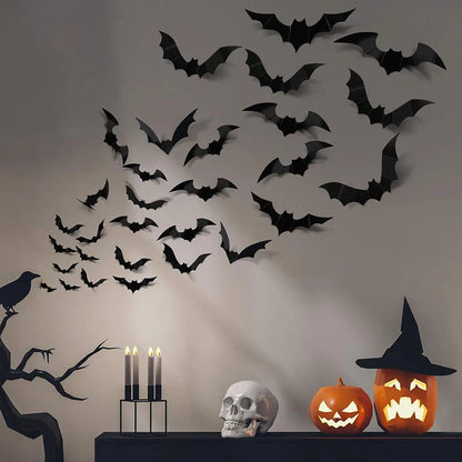 Halloween Bat Decorations – Black PVC Wall Stickers for Spooky Home & Porch Decor