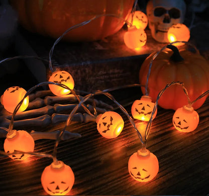 Spooktacular LED Pumpkin & Skull String Lights – Perfect for Halloween Decor!