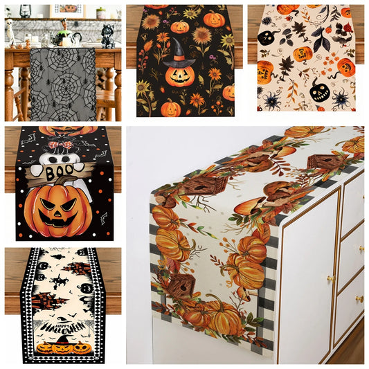 Halloween Pumpkin Ghost Table Runner – Spooky Dining Decor with Spider Web and more!