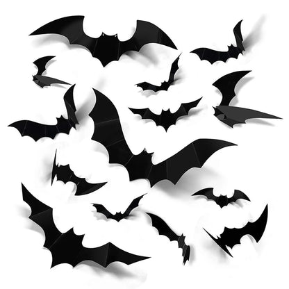 Halloween Bat Decorations – Black PVC Wall Stickers for Spooky Home & Porch Decor