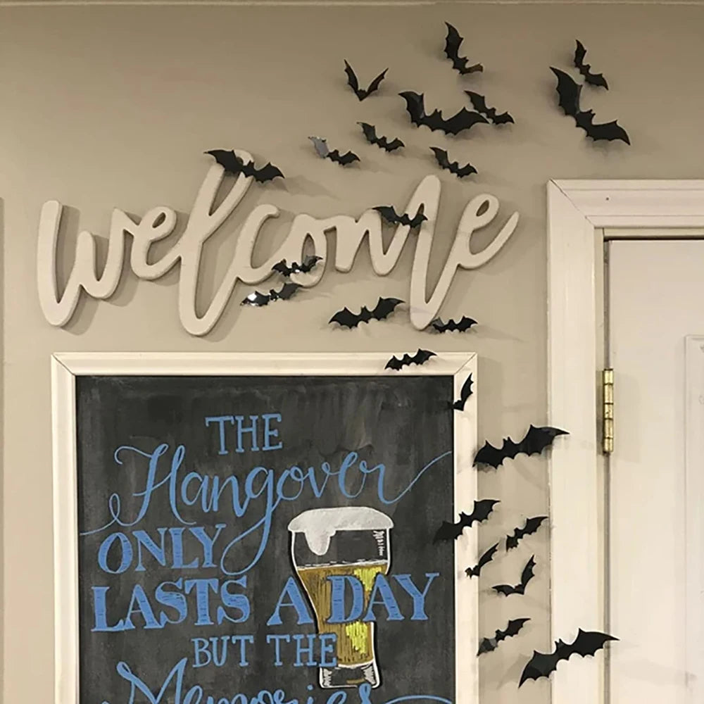 Halloween Bat Decorations – Black PVC Wall Stickers for Spooky Home & Porch Decor