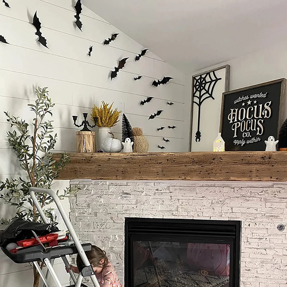 Halloween Bat Decorations – Black PVC Wall Stickers for Spooky Home & Porch Decor