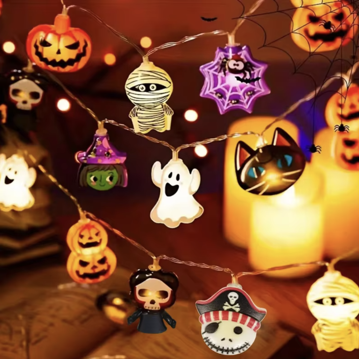 Spooktacular LED Pumpkin & Skull String Lights – Perfect for Halloween Decor!