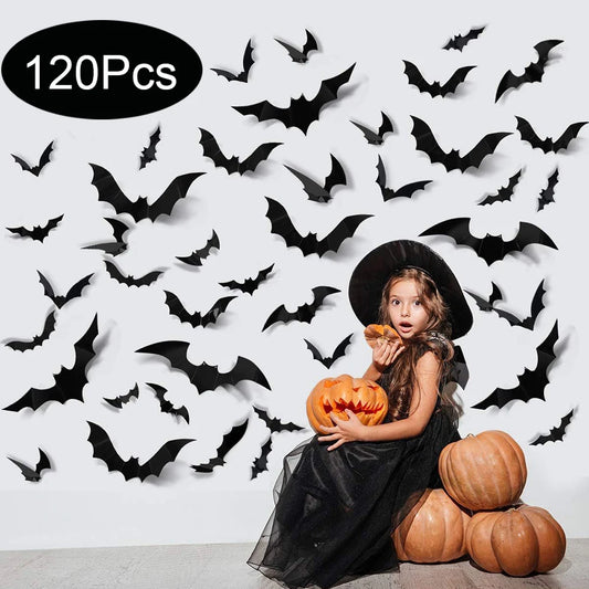 Halloween Bat Decorations – Black PVC Wall Stickers for Spooky Home & Porch Decor