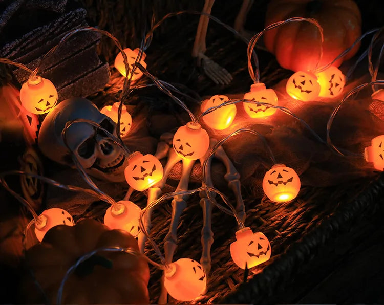 Spooktacular LED Pumpkin & Skull String Lights – Perfect for Halloween Decor!