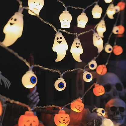 Spooktacular LED Pumpkin & Skull String Lights – Perfect for Halloween Decor!